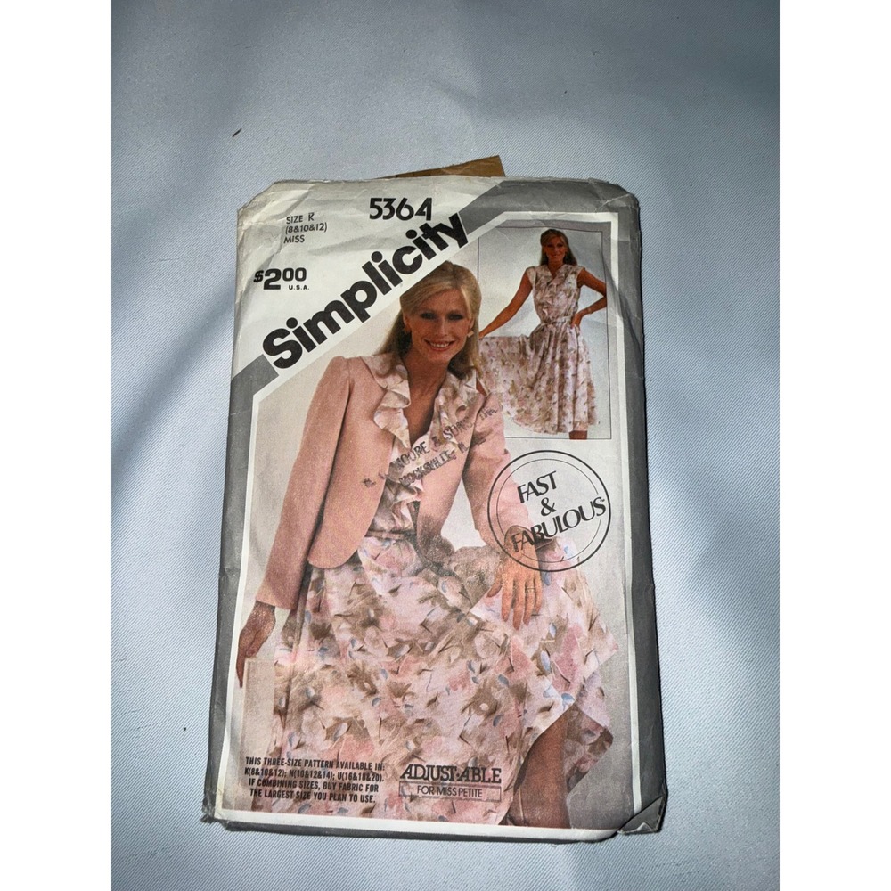 Simplicity 5364 Vintage Sewing Pattern Misses Dress and Jacket Size 8 10 12‎